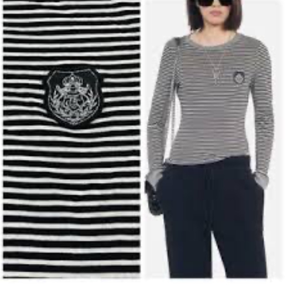 The Kooples stripped long sleeve monogram top